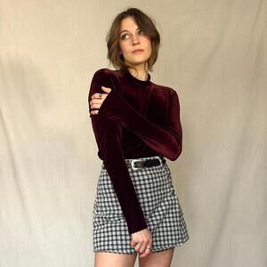 90s Velvet Wine Mock-neck Long Sleeve Top